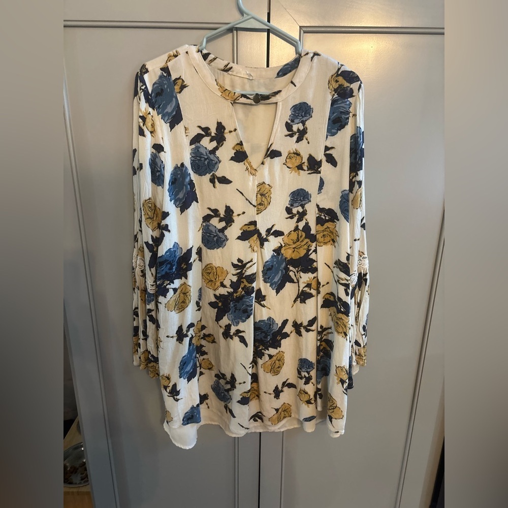 Altar'd State Blue and Yellow Floral Tunic/dress Large